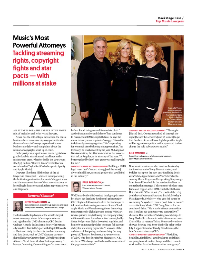 Billboard's Top Music Lawyers: The 2025 Forecast Billboard's Top Music Lawyers: The 2025 Forecast