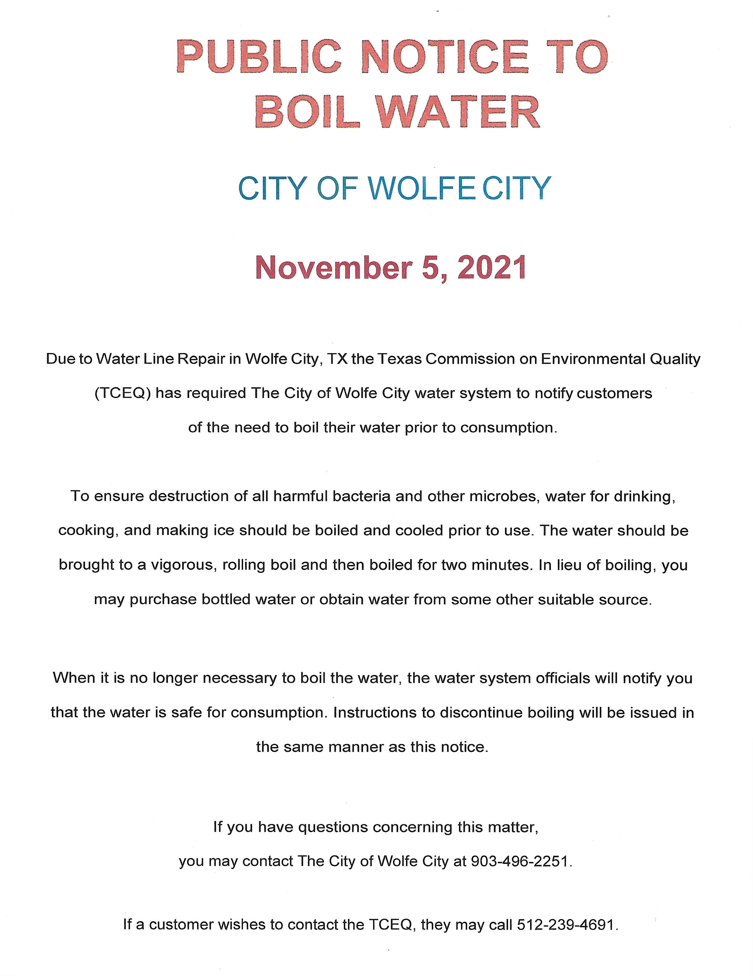 Boil Water Notice In Effect: Robinson, Brown County Boil Water Notice In Effect: Robinson, Brown County