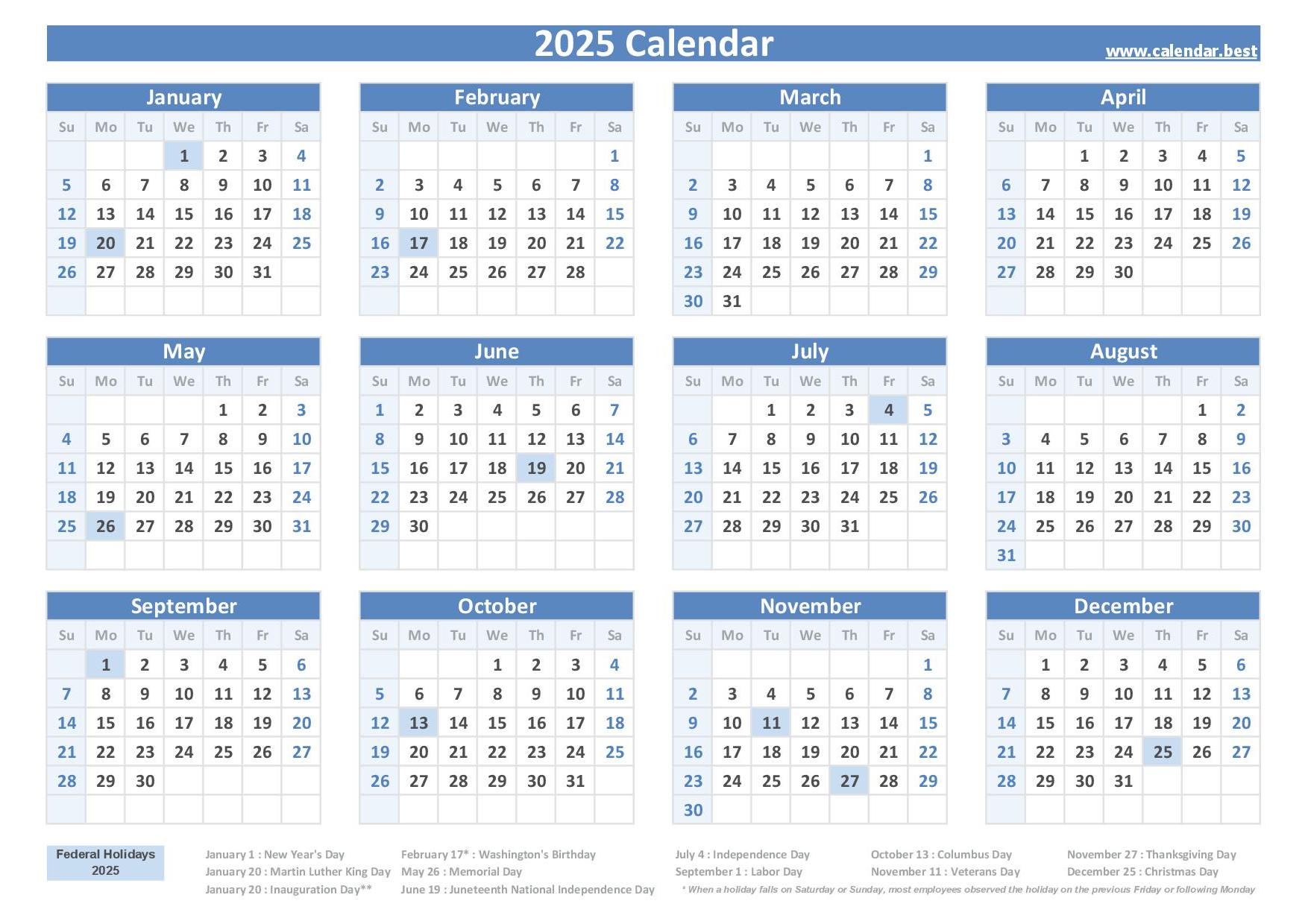 Federal And Non-Federal Holidays In The US: 2025 Calendar Federal And Non-Federal Holidays In The US: 2025 Calendar