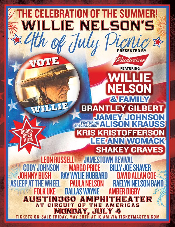 Get Your Tickets Now: Willie Nelson's 4th Of July Picnic Is Back In Texas Get Your Tickets Now: Willie Nelson's 4th Of July Picnic Is Back In Texas