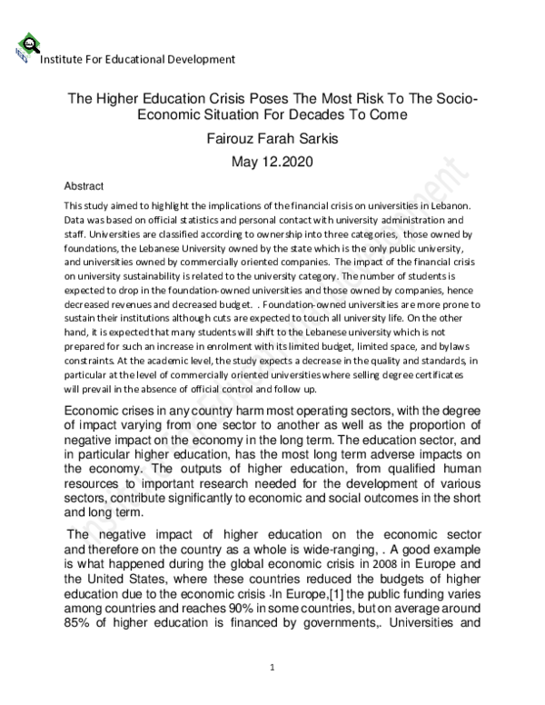 Higher Education In Crisis: Exploring The Implications Of Budget Shortfalls Higher Education In Crisis: Exploring The Implications Of Budget Shortfalls