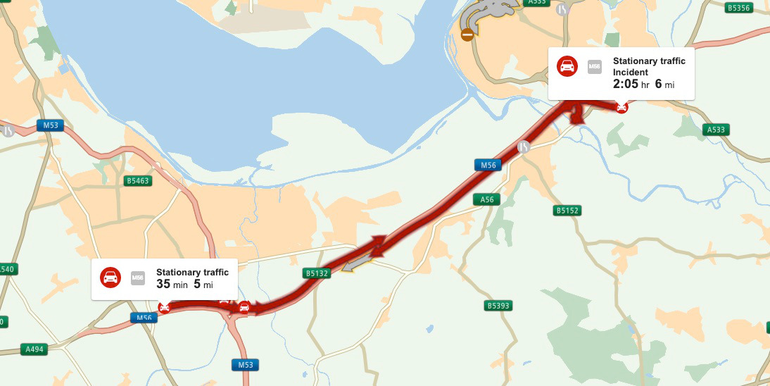 Significant Delays On M56 Near Cheshire/Deeside Border Significant Delays On M56 Near Cheshire/Deeside Border