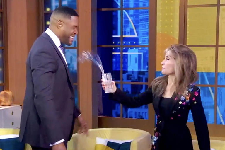 Soap Opera Star Susan Lucci Pranks Michael Strahan With Water Soap Opera Star Susan Lucci Pranks Michael Strahan With Water