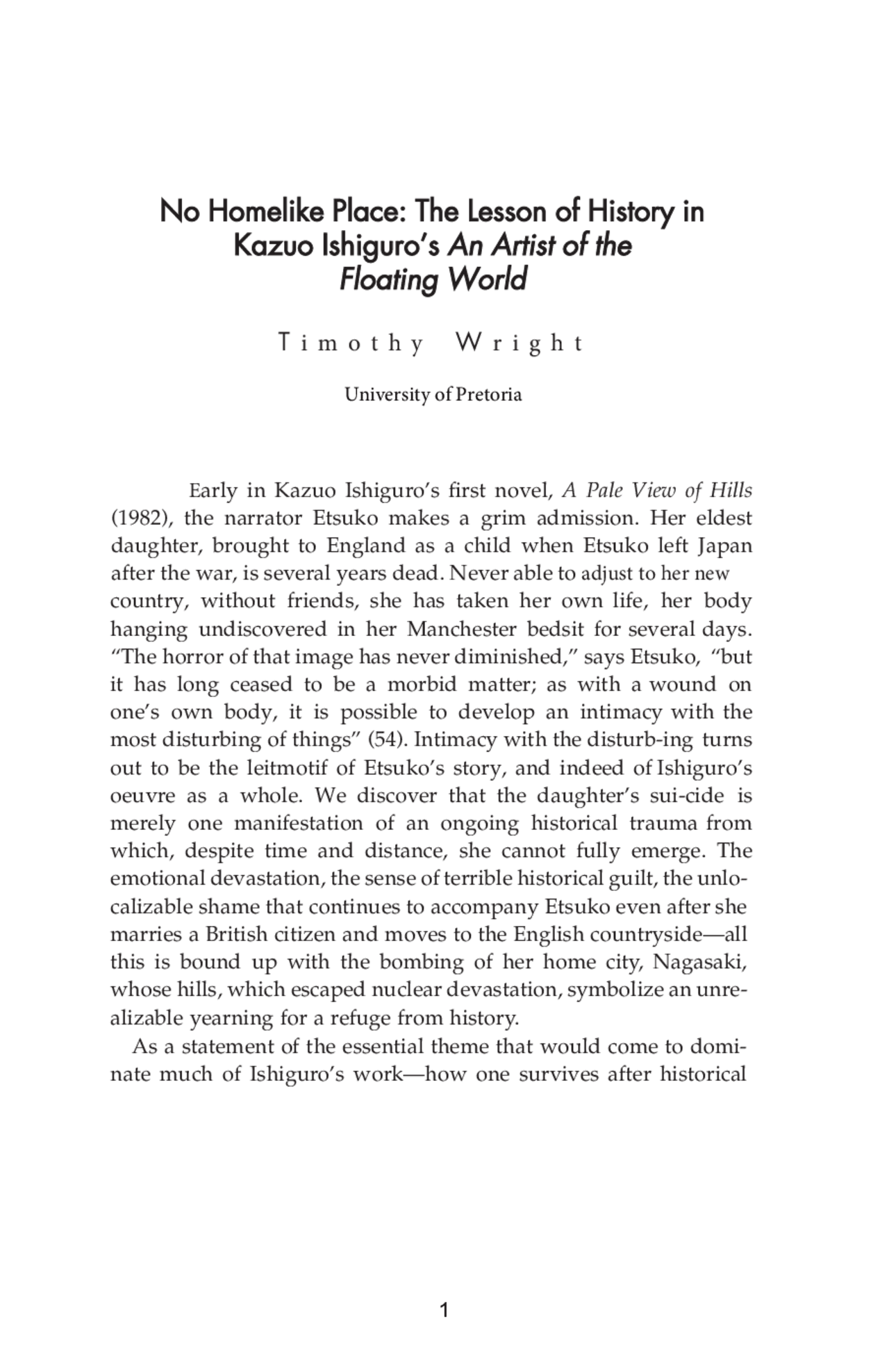The Role Of Memory And Forgetting In Kazuo Ishiguro's Fiction The Role Of Memory And Forgetting In Kazuo Ishiguro's Fiction